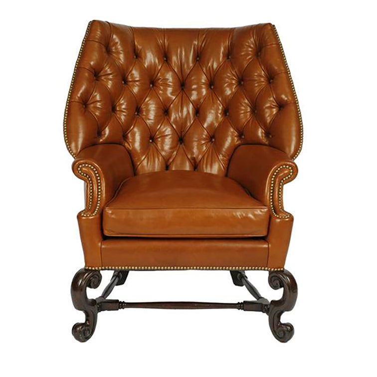 TUFTED CAROLEAN COWL WING CHAIR