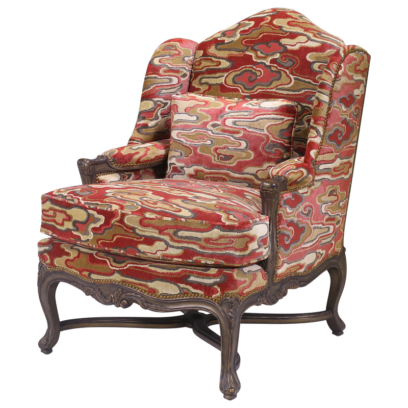 LARGE LOUIS XV STYLE WING BACK LOUNGE CHAIR