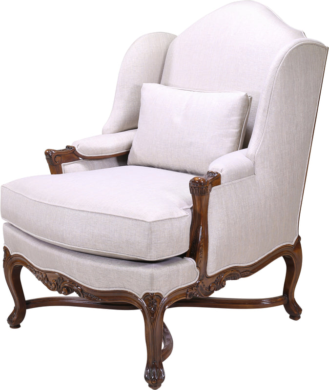 LARGE LOUIS XV STYLE WING BACK LOUNGE CHAIR